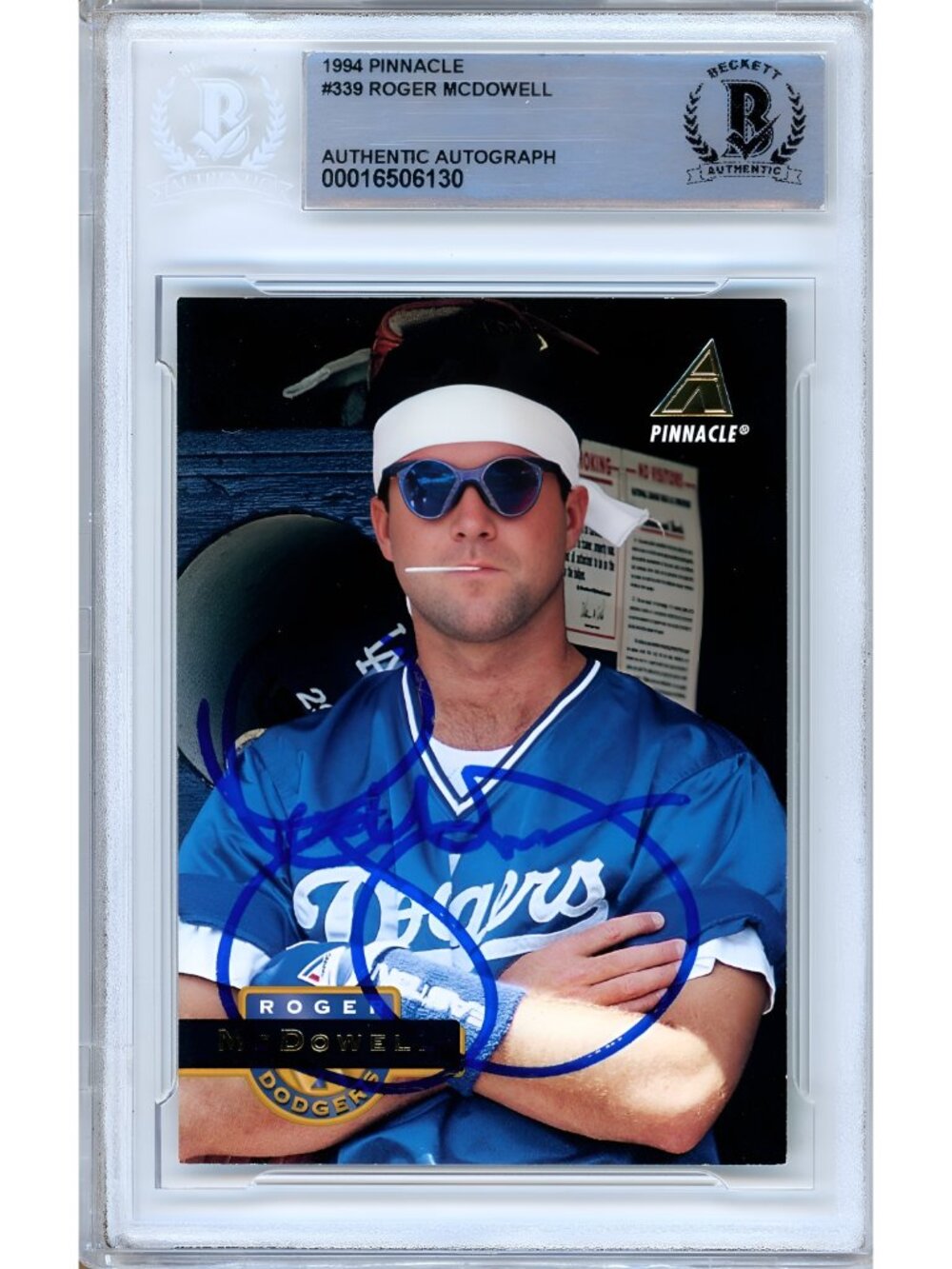 Roger McDowell Signed 1994 Pinnacle #339 Los Angeles Dodgers BAS Slab MLB Auto